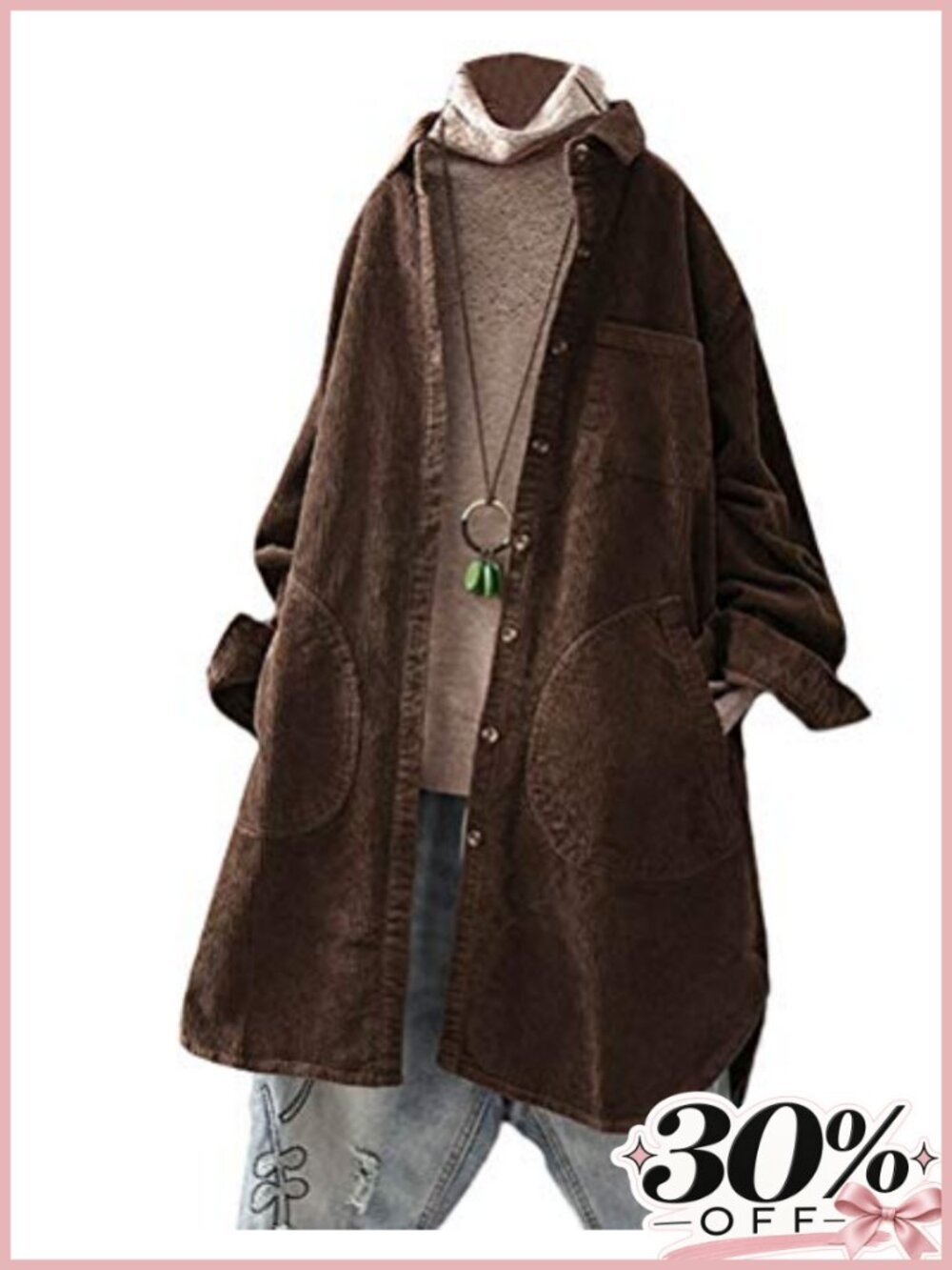 Women's Corduroy Button Down Shirt Coat with Pockets